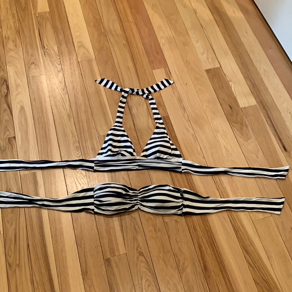 Lot of 2 Ann Taylor bikini tops navy white stripes